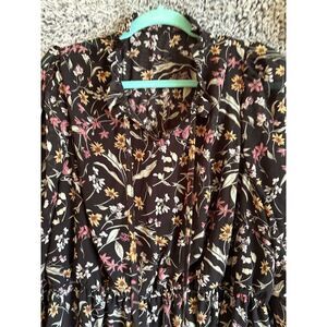 Women's M Black Floral Boho Long Sleeve Dress Casual Spring